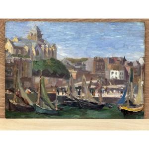 Maximilien LUCE (1858-1941):"Le Tréport; Vue du port" Néo-impréssioniste. Seine maritime