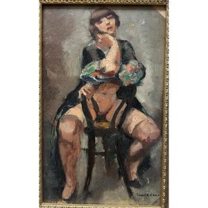 Charles PICART LE DOUX (1881-1959) "Nu à la chaise" Huile sur carton signé bas droite