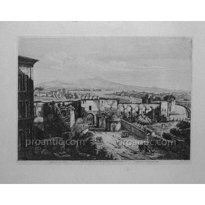 Rome veduta dell'antica Porta Latina con Le mura antiche di Roma par Luigi Rossini (1790 - 1857