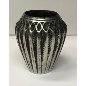 Jean Dunand (1877-1942); Art-déco: "silvered Bronze Vase "