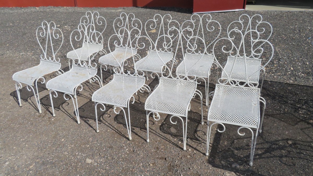 Table And Chairs In Sheet Metal And Wrought Iron-photo-1