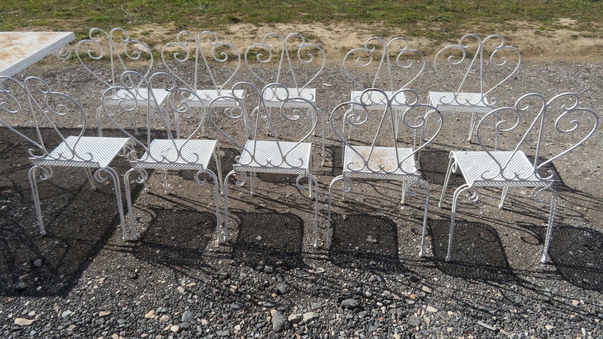 Table And Chairs In Sheet Metal And Wrought Iron-photo-3