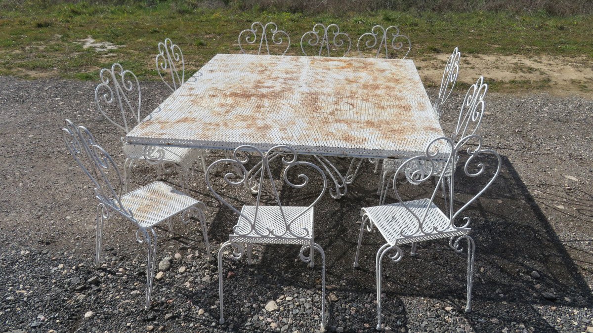 Table And Chairs In Sheet Metal And Wrought Iron-photo-4