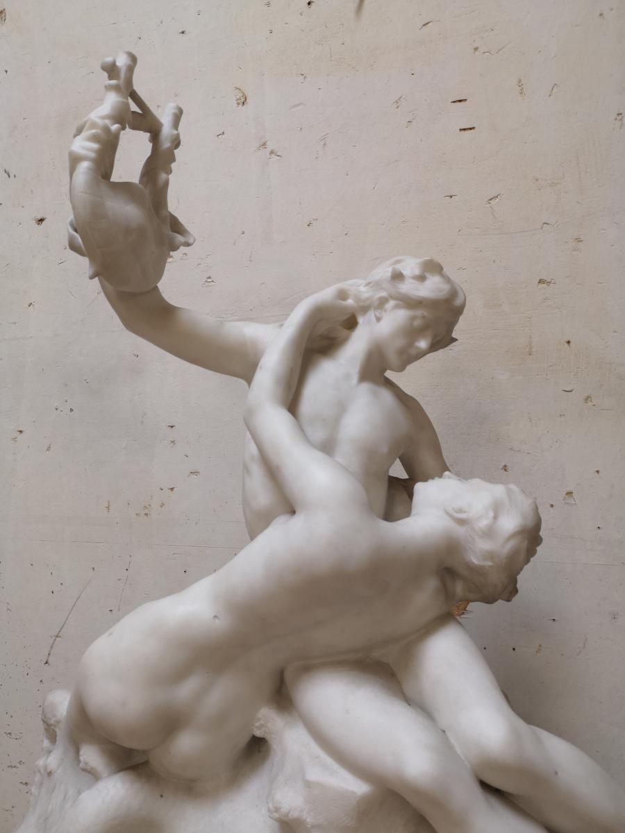 Sculpture In Marble Signed E. Hannaux "poet And Siren"-photo-2