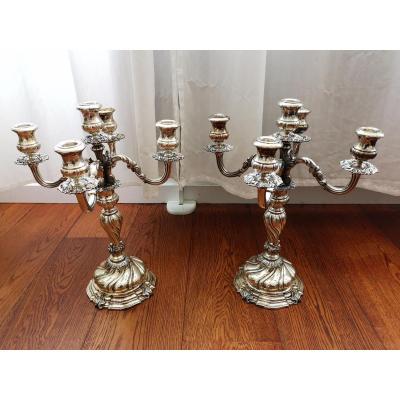 Pair Of CandÉlabres In Solid Silver Beginning XXth By Arno Fassi