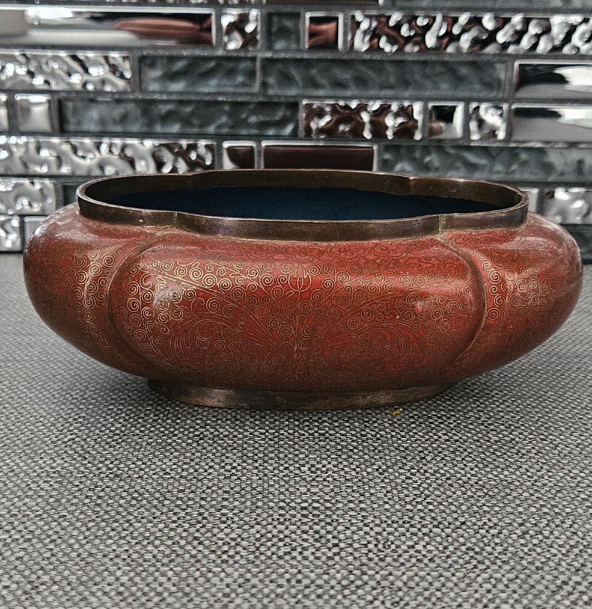 Jardiniere Vide Poche Bronze Cloisonné Asiatique 