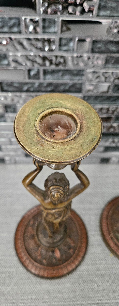 Pair Of Bronze Caryatid Candlesticks Ab Paris-photo-4