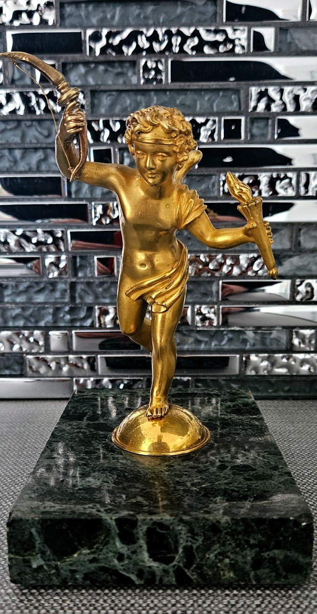 Gilded Bronze Angel With Bow And Torches Marble Base