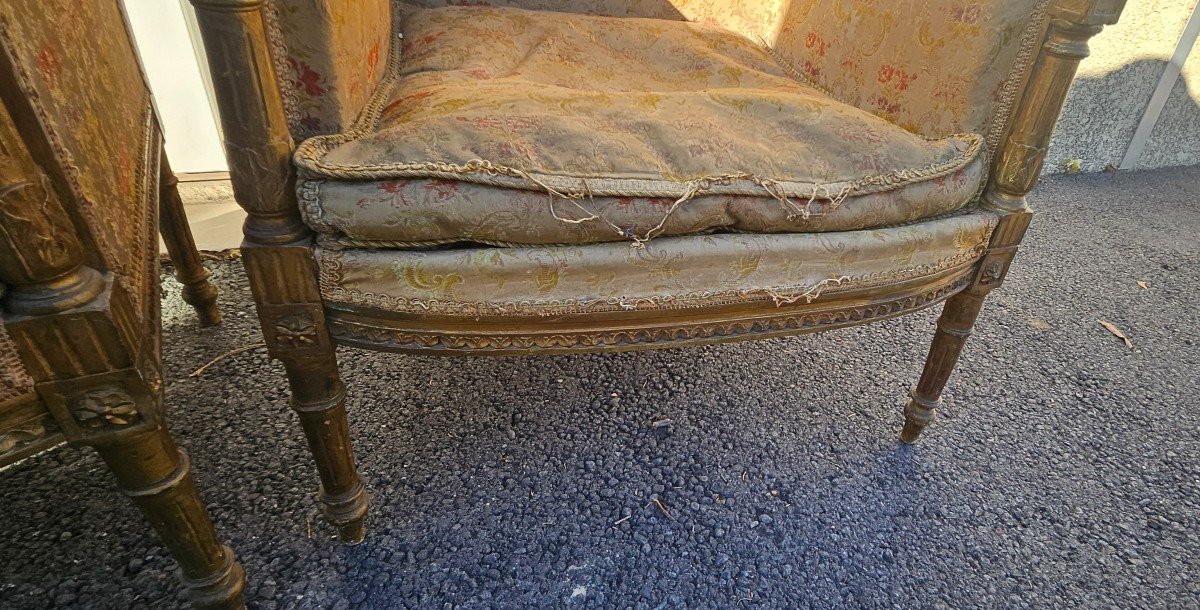 Pair Of Louis XVI Style Bergeres To Be Restored Nap 3-photo-5