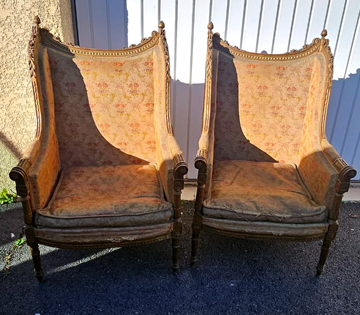 Pair Of Louis XVI Style Bergeres To Be Restored Nap 3