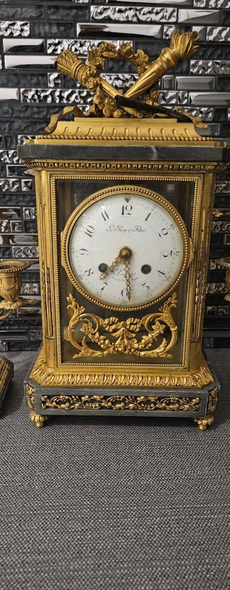 Cage Clock And 2 Candlesticks Gilded Bronze Le Roy Et Fils -photo-2