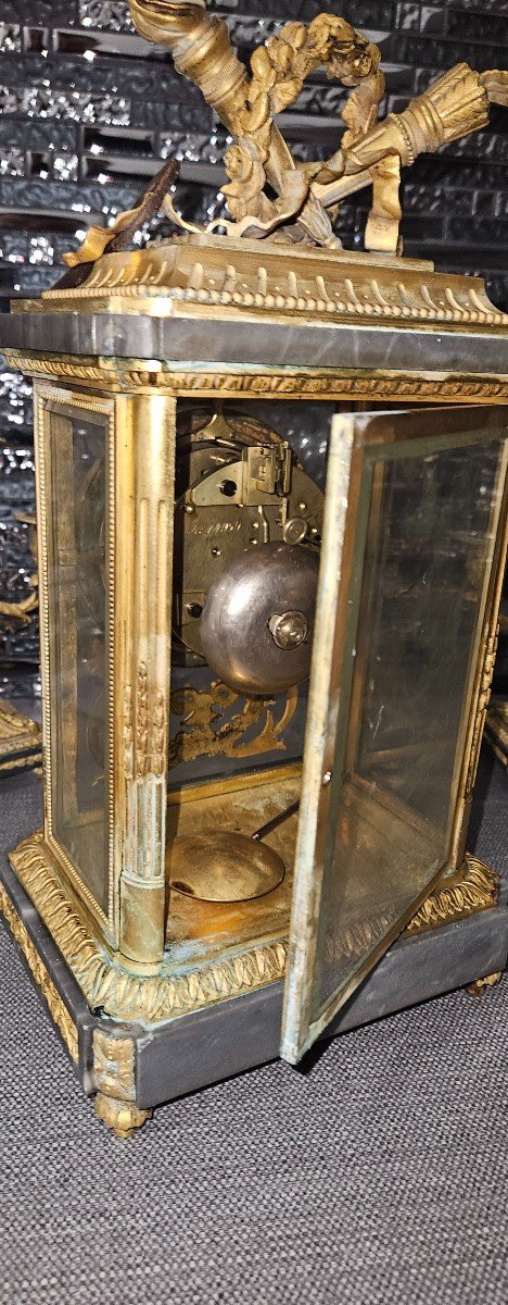 Pendule Cage Et 2 Bougeoirs Bronze Dore Le Roy Et Fils -photo-1