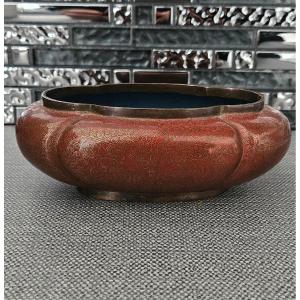 Jardiniere Vide Poche Bronze Cloisonné Asiatique 