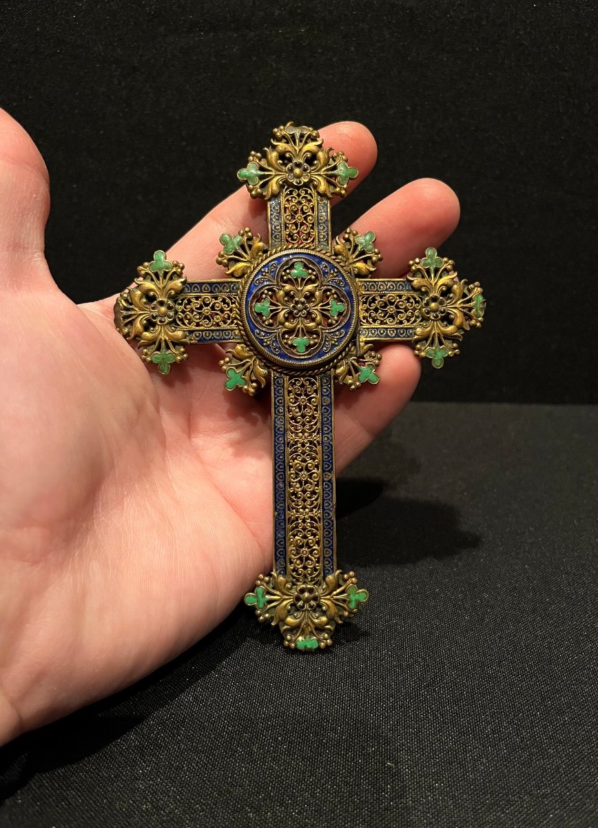 Old Enameled Bronze Cross-photo-2