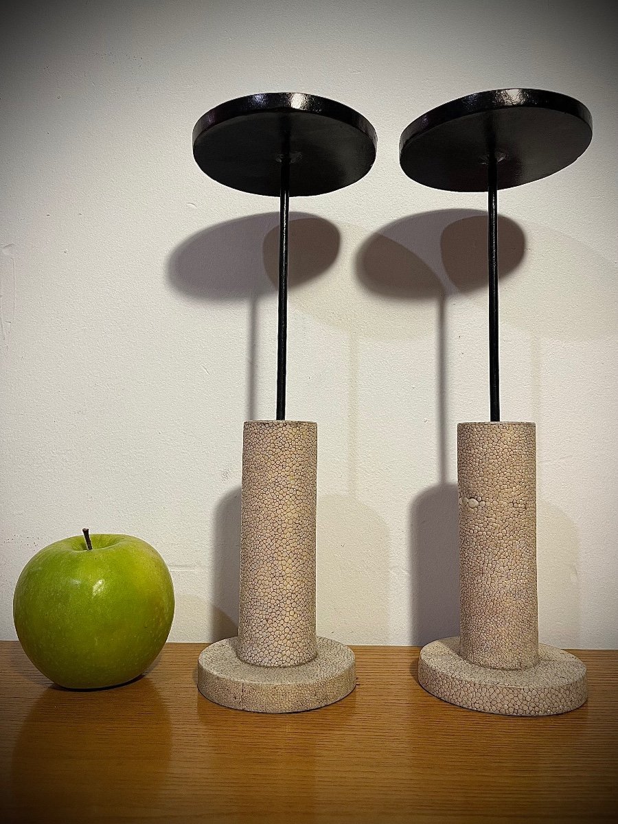 Pair Of Shagreen Candlesticks Circa 70 -photo-2