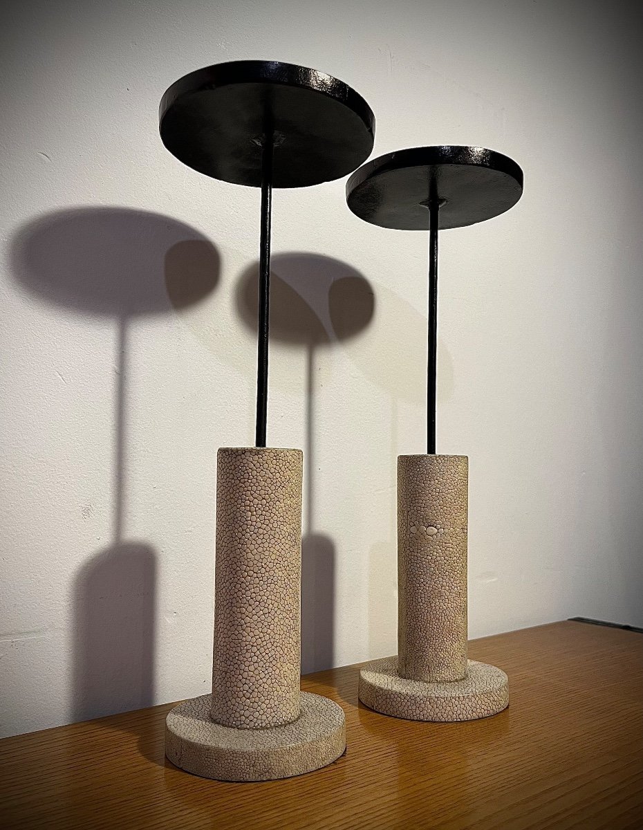 Pair Of Shagreen Candlesticks Circa 70 