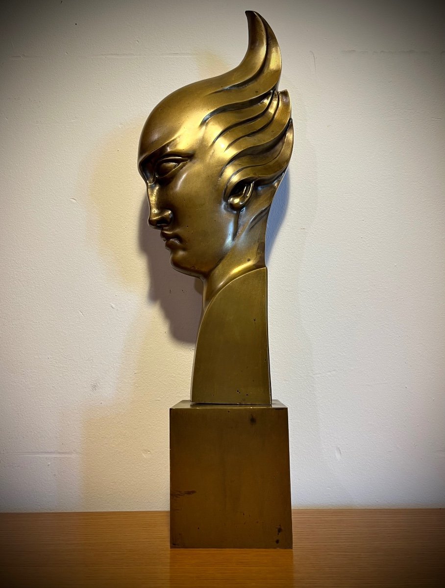 Attributed To Guido Cacciapuoti Art Deco Profile In Bronze -photo-2