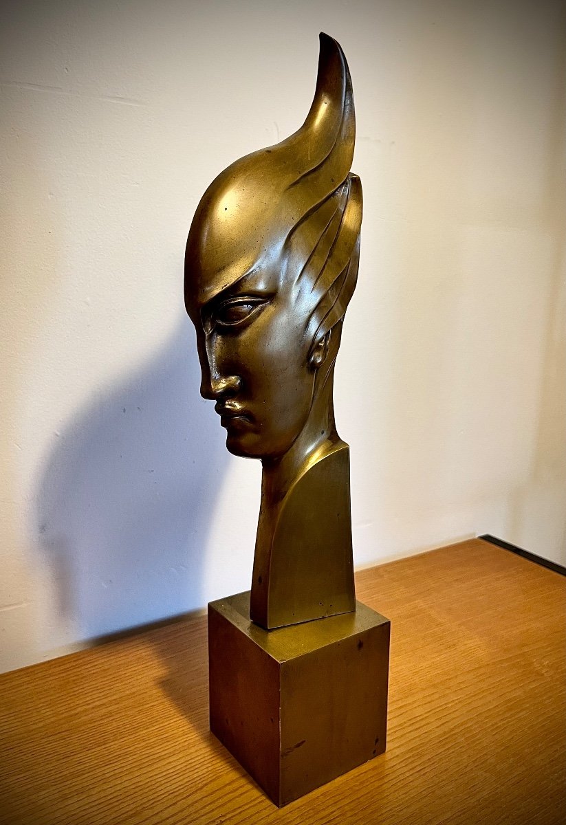 Attributed To Guido Cacciapuoti Art Deco Profile In Bronze -photo-3