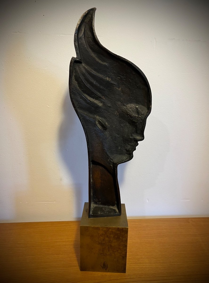 Attributed To Guido Cacciapuoti Art Deco Profile In Bronze -photo-1