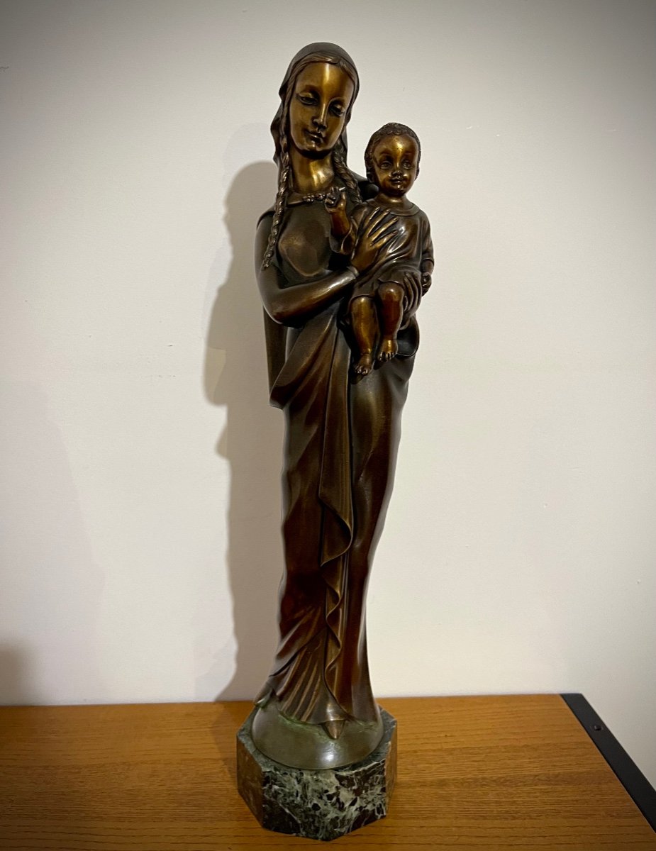 Isidro Juanico Plana - Vierge à l'Enfant En Bronze  -photo-3