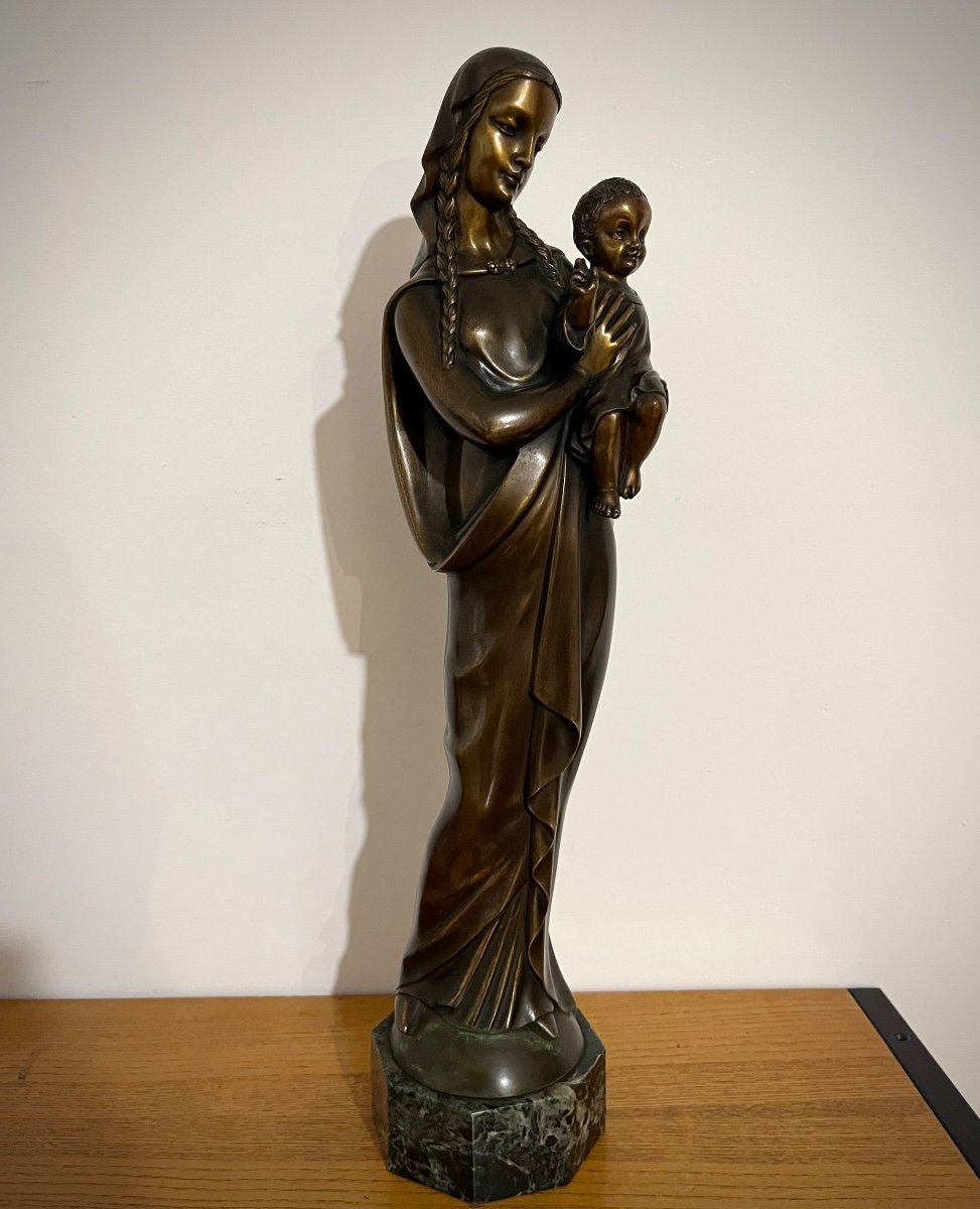 Isidro Juanico Plana - Vierge à l'Enfant En Bronze  -photo-2