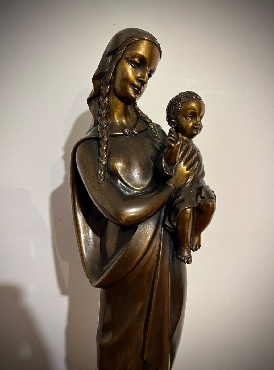 Isidro Juanico Plana - Vierge à l'Enfant En Bronze  