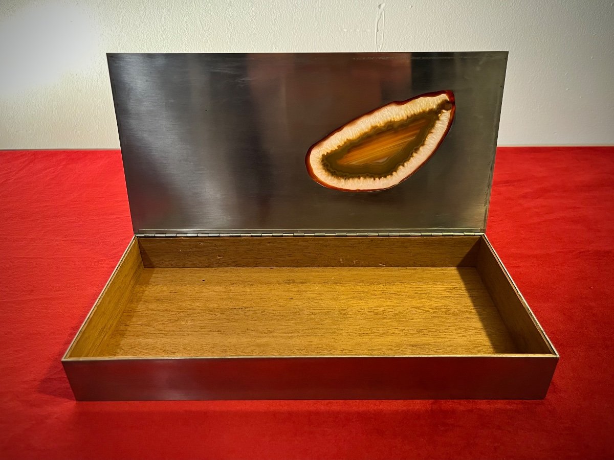 Maria Pergay - Silver Metal And Agate Box Circa 70-photo-1