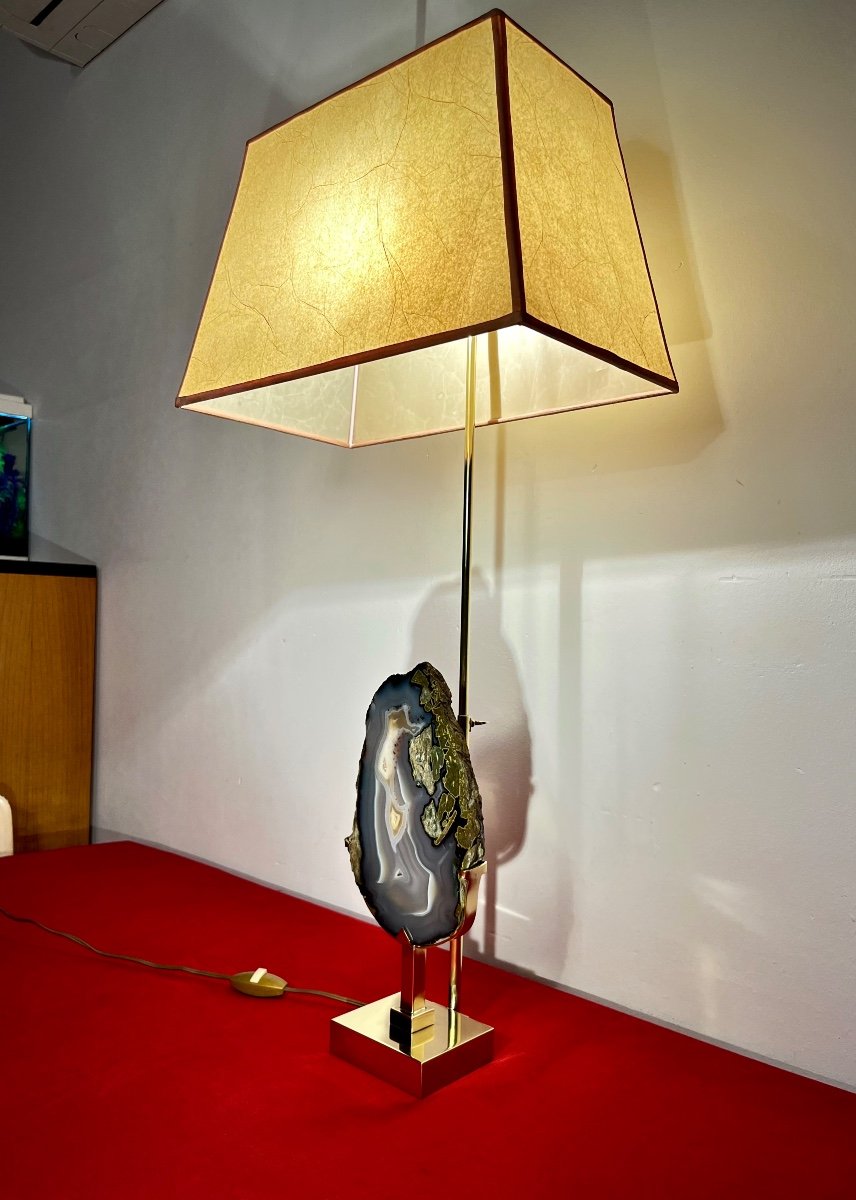 Lampe De Bureau En Laiton Et Agate Circa 70 -photo-2