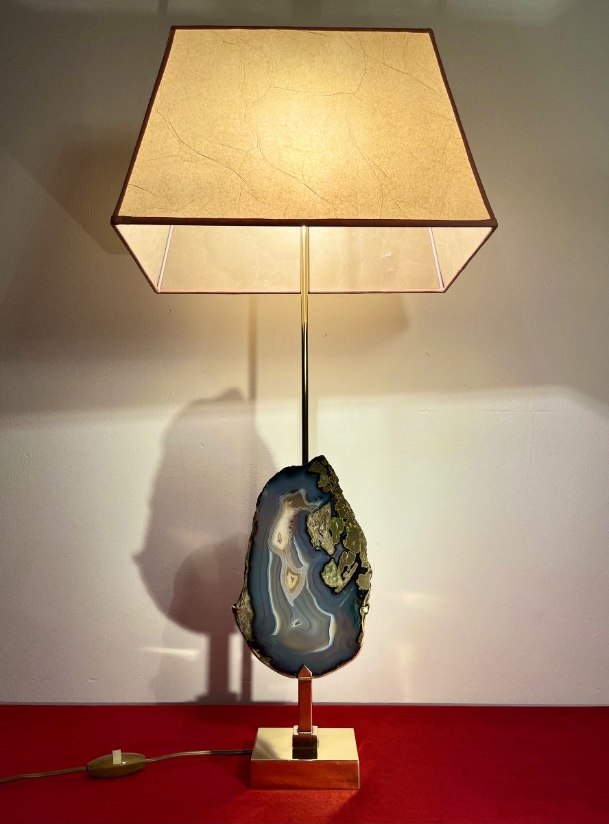 Lampe De Bureau En Laiton Et Agate Circa 70 