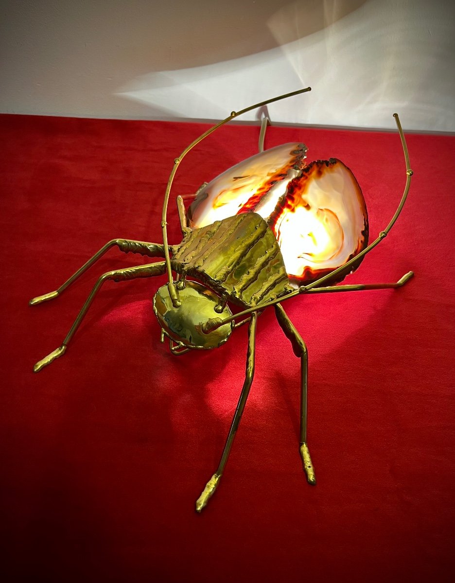 Cicada Lamp/wall Lamp In Bronze And Agate Dlg Duval Brasseur Circa 70 -photo-2