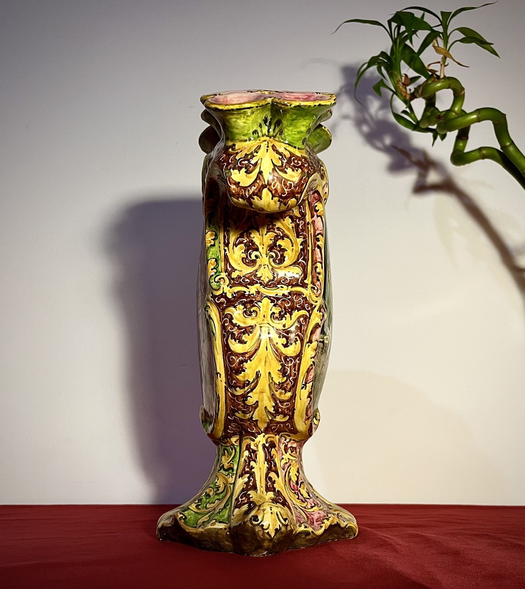 Large Tulip Vase With 18 Flowers In Italian Earthenware By Angelo Minghetti, Bologna, 19th Century -photo-4