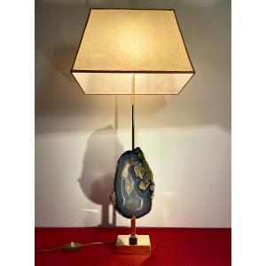 Lampe De Bureau En Laiton Et Agate Circa 70 