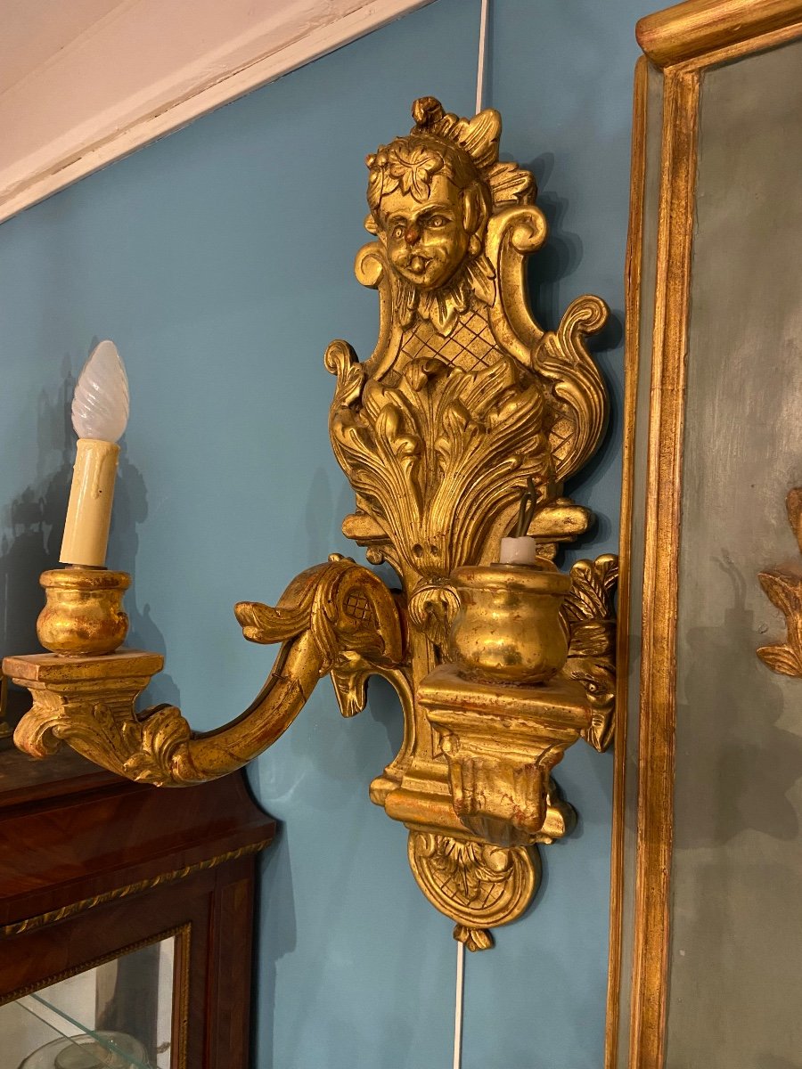 Pair Of Golden Wood Sconces-photo-3