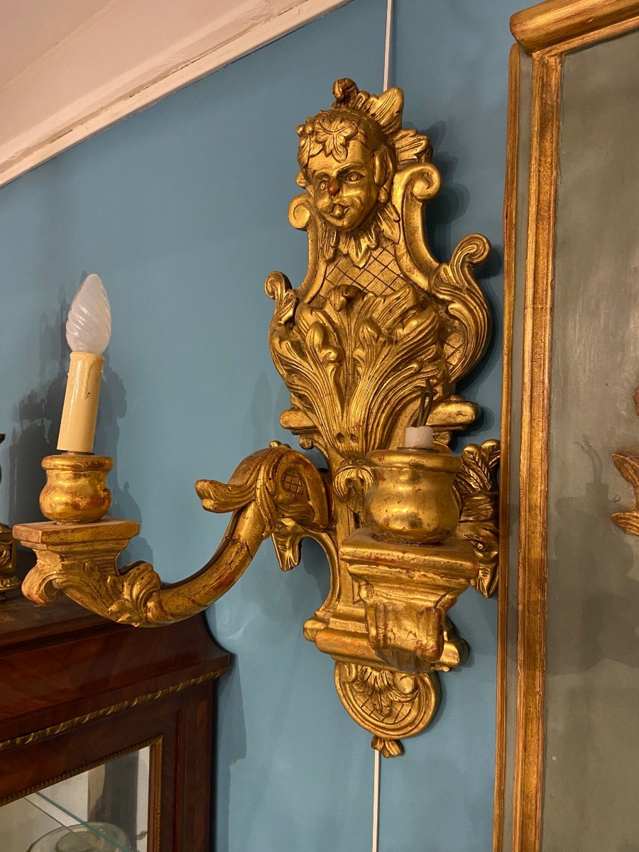 Pair Of Golden Wood Sconces-photo-6