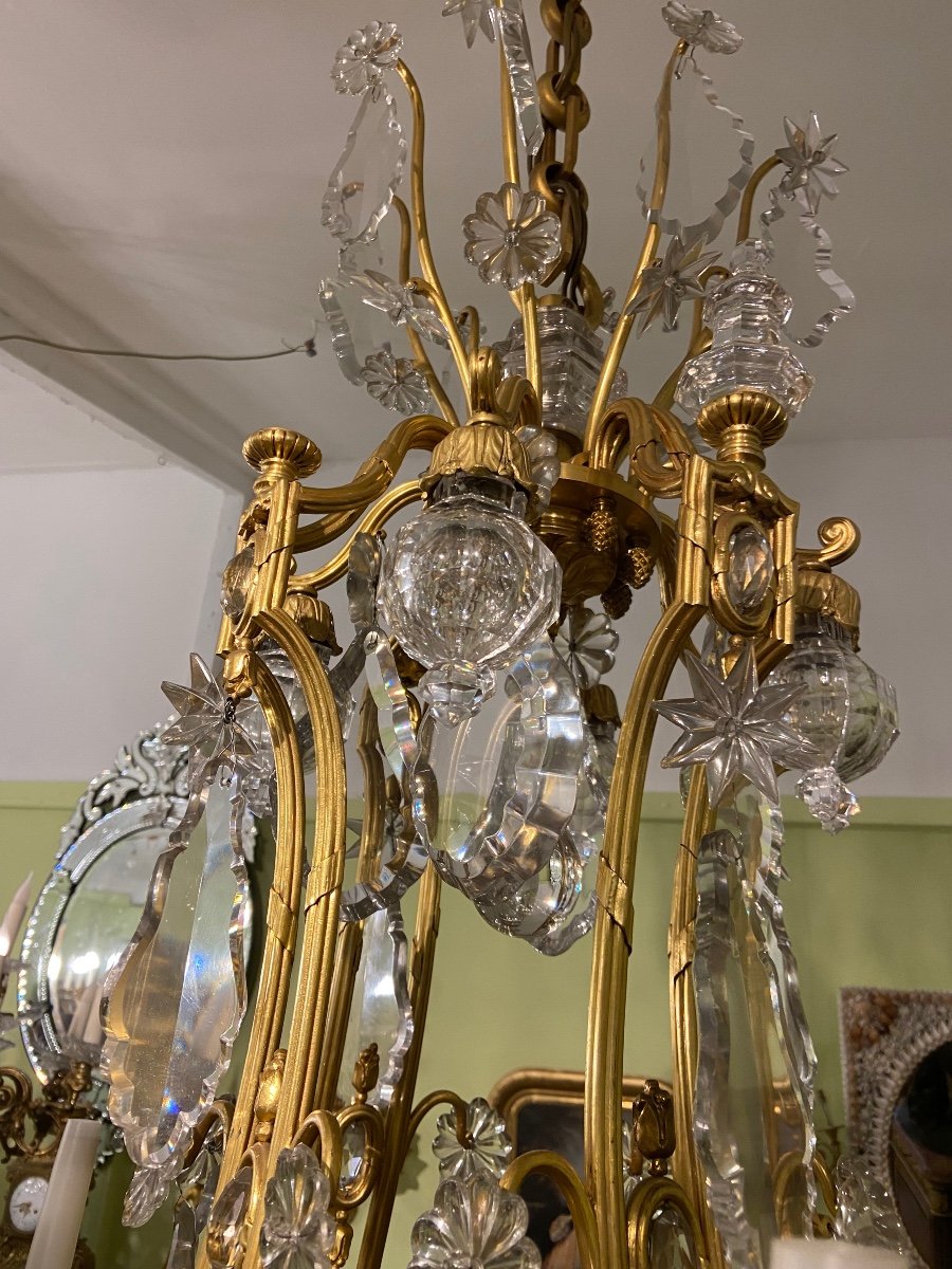 Large Gilded Bronze And Crystal Chandelier-photo-2