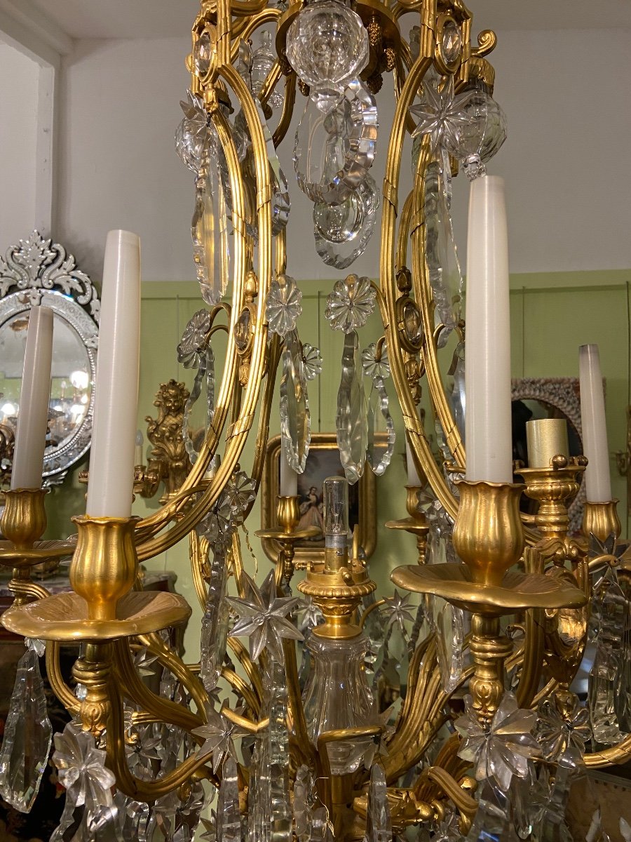 Large Gilded Bronze And Crystal Chandelier-photo-3