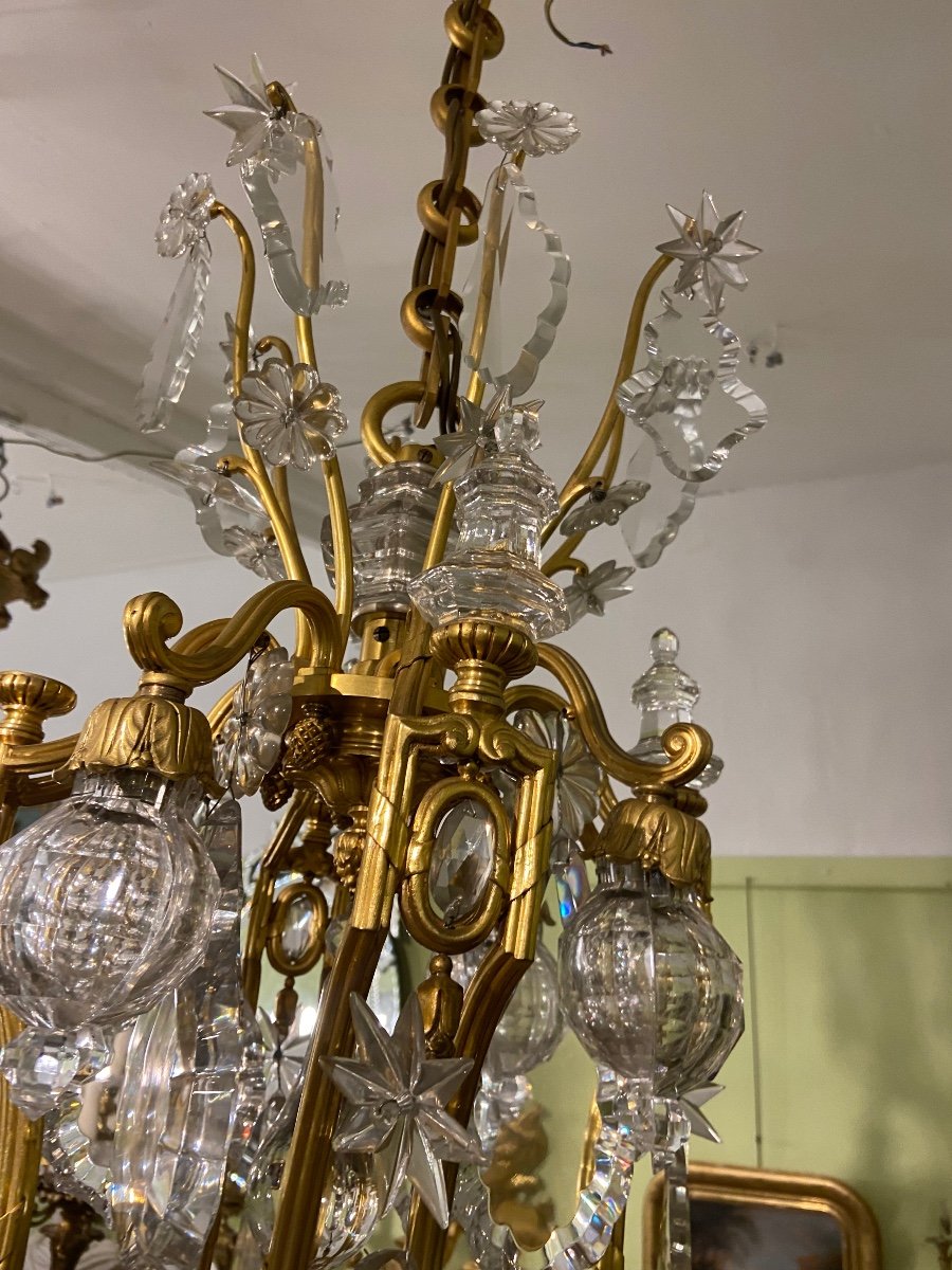 Large Gilded Bronze And Crystal Chandelier-photo-4