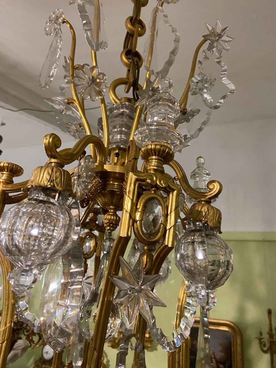 Large Gilded Bronze And Crystal Chandelier-photo-1