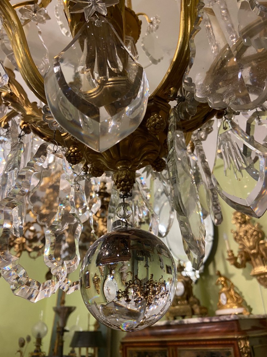 Large Gilded Bronze And Crystal Chandelier-photo-2