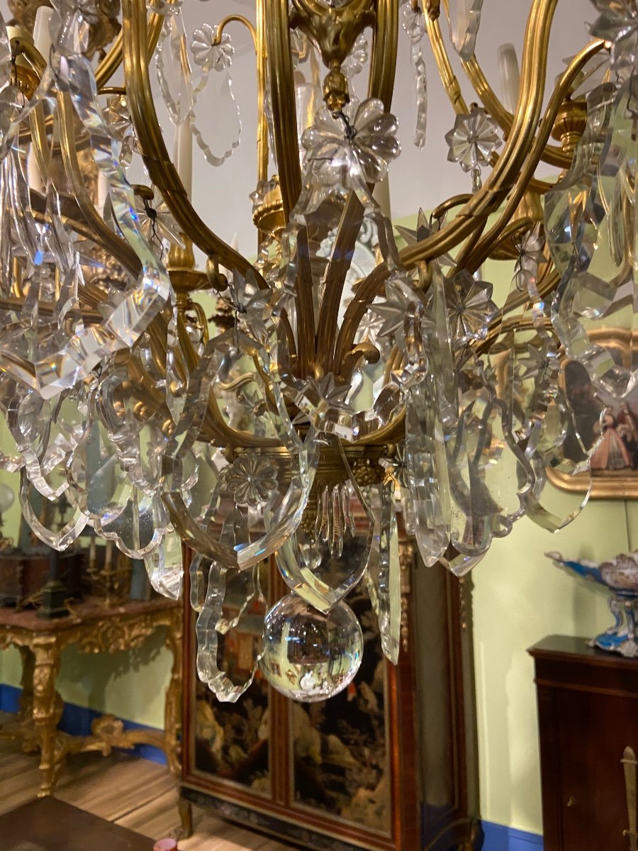 Large Gilded Bronze And Crystal Chandelier-photo-3