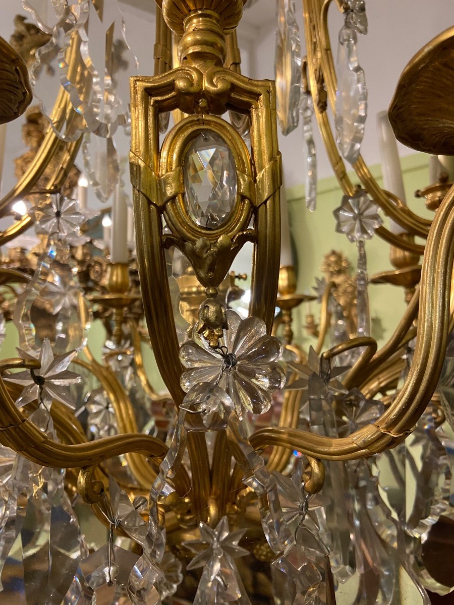 Large Gilded Bronze And Crystal Chandelier-photo-4