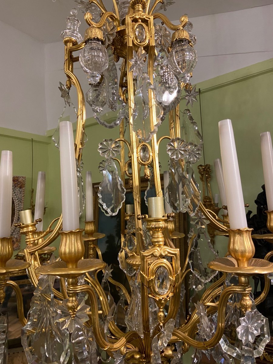 Large Gilded Bronze And Crystal Chandelier-photo-5