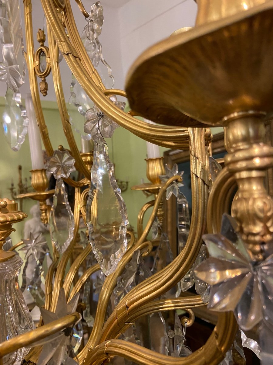 Large Gilded Bronze And Crystal Chandelier-photo-6