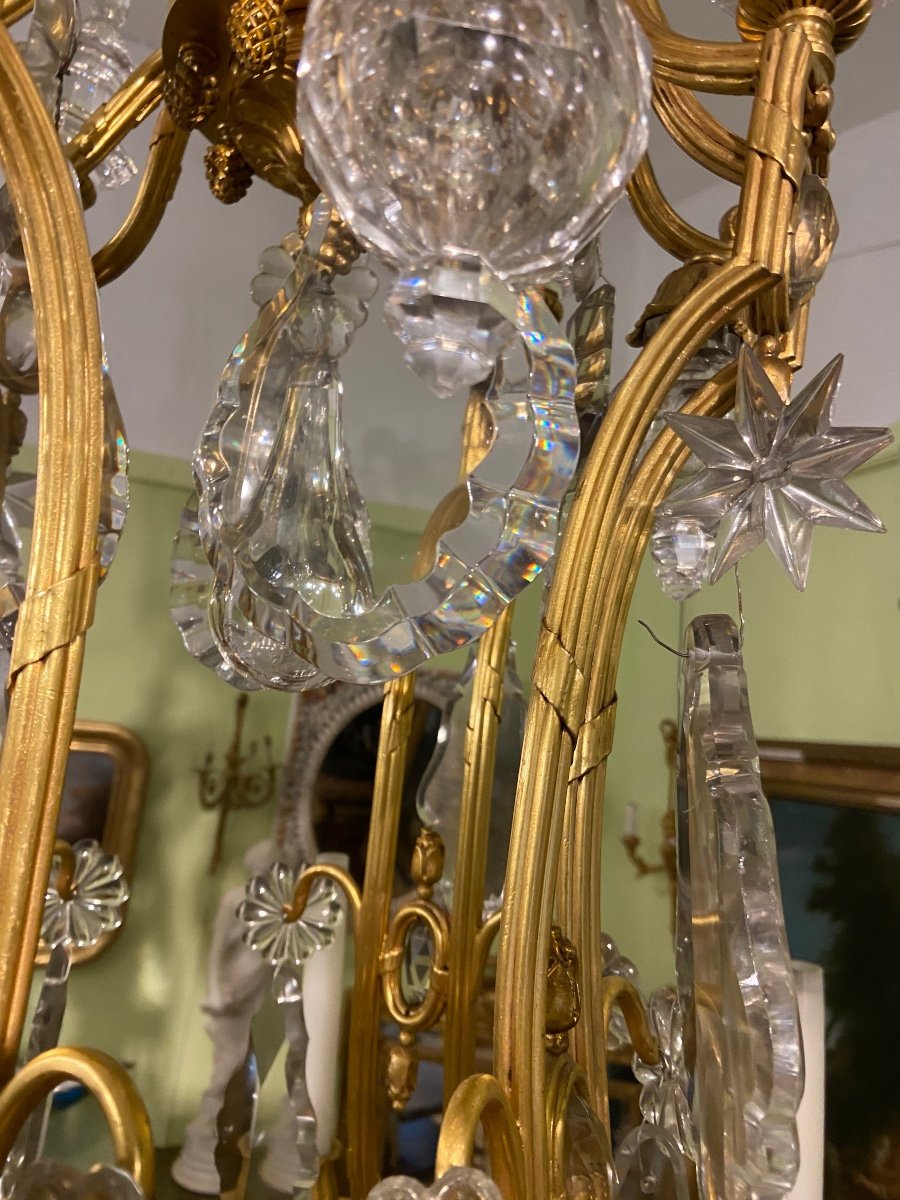 Large Gilded Bronze And Crystal Chandelier-photo-8