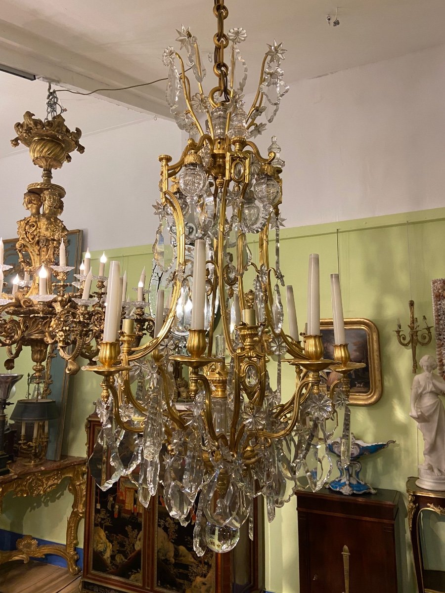 Large Gilded Bronze And Crystal Chandelier