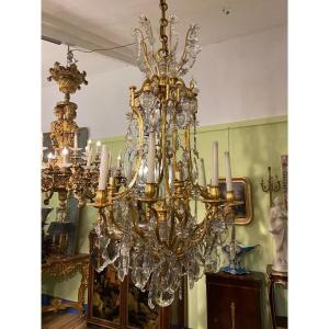 Large Gilded Bronze And Crystal Chandelier