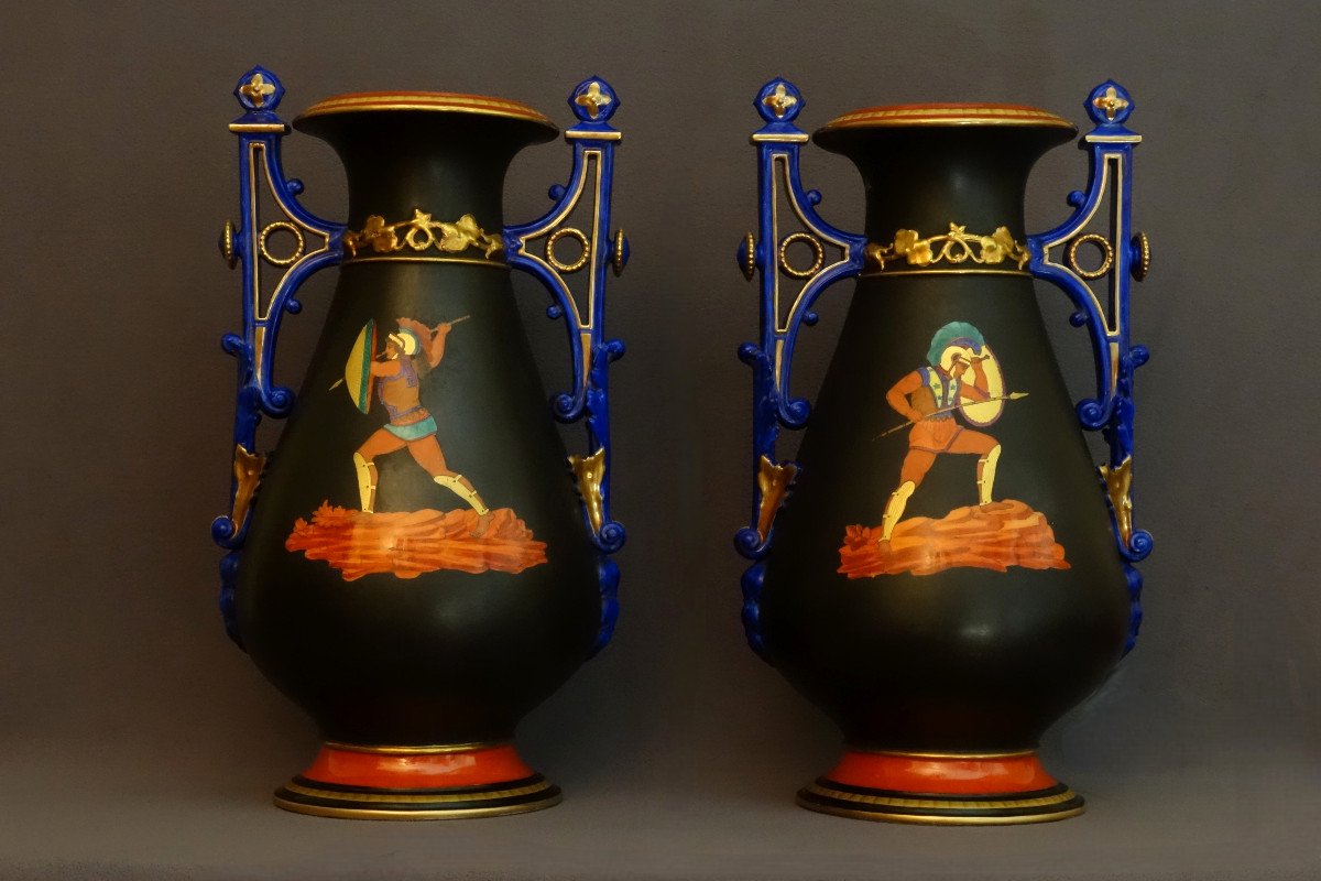 Pair Of Important Vases In The "grand Tour" Spirit, 19th Century.-photo-4