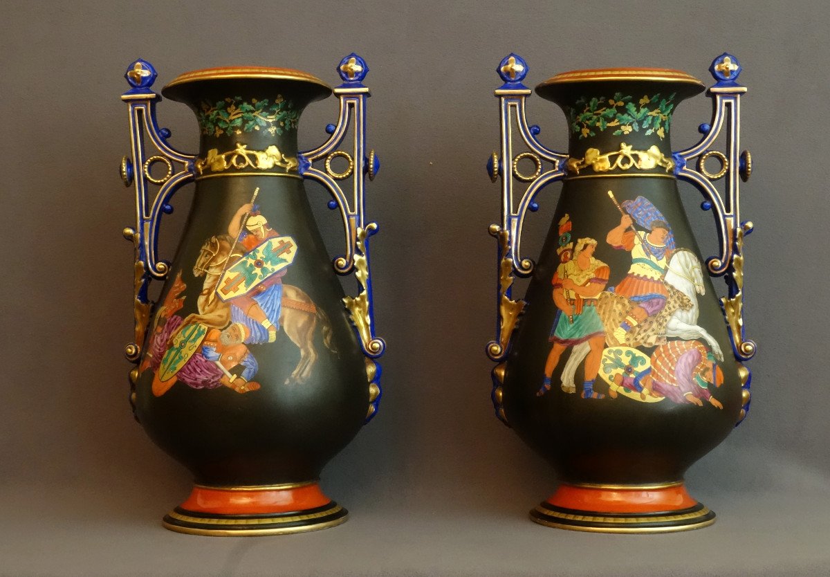 Pair Of Important Vases In The "grand Tour" Spirit, 19th Century.