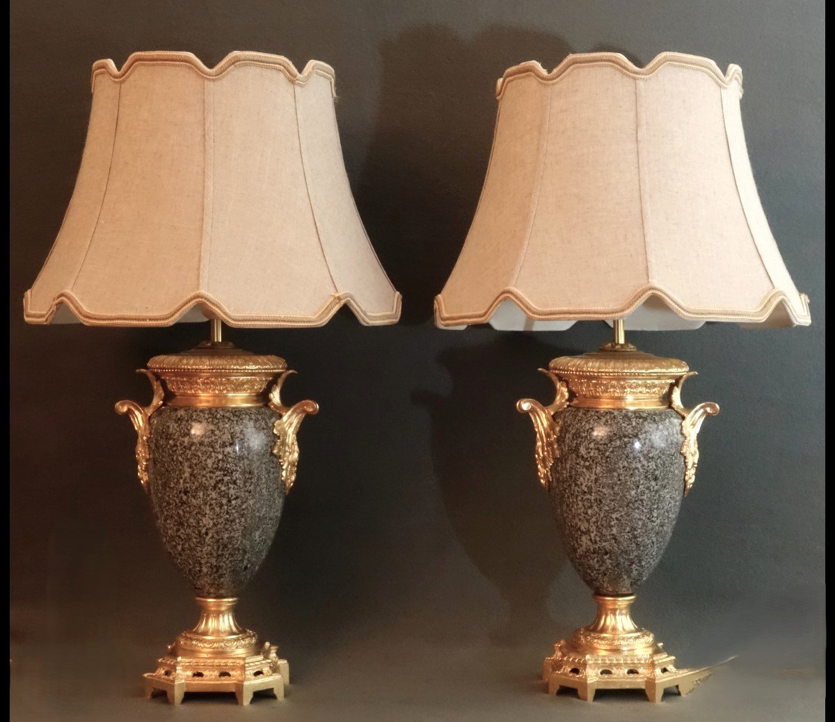 Pair Of 19th Century Granite And Bronze Vases