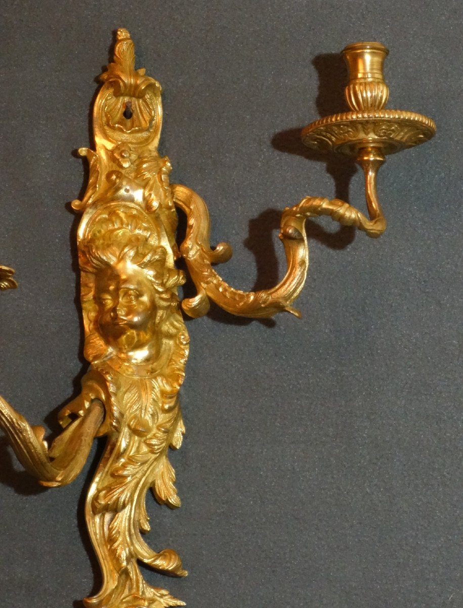 Pair Of Sconces “ Putti Blowers” From The Regence Period-photo-4